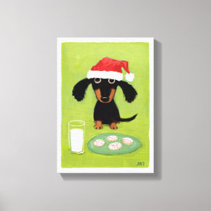 Funny Dachshund Jultomten med Mjölk och Cookies Canvastryck