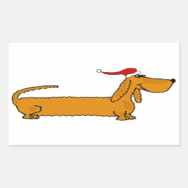 Funny Dachshund Puppy Hund i jultomten Rektangulärt Klistermärke