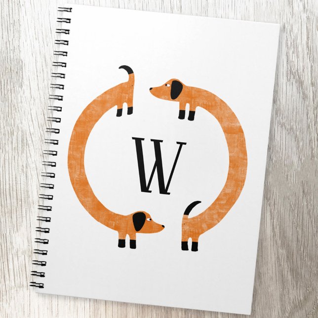 Funny Dachshund Sause Hund Monogram Anteckningsbok (Dachshund Wiener Sausage Dog funny monogram initial personalized notebook)
