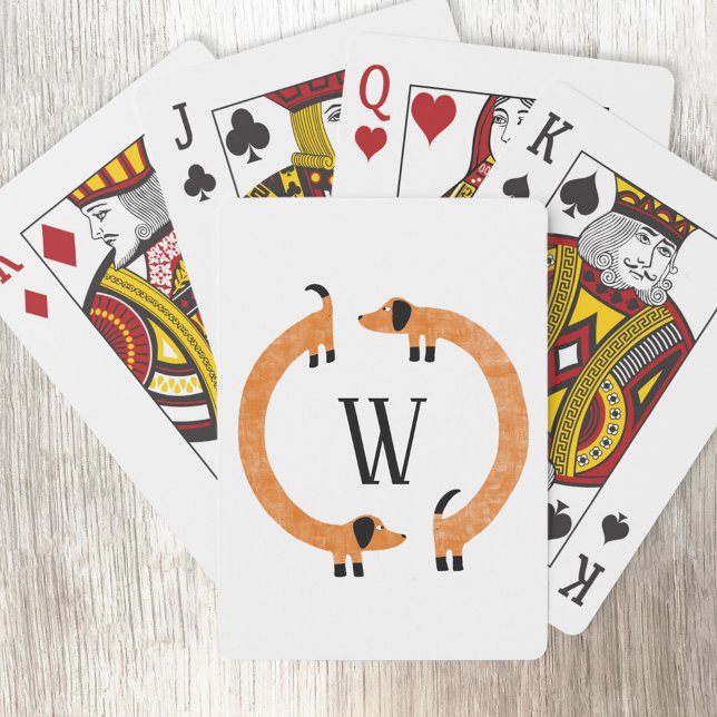 Funny Dachshund Sause Hund Monogram Casinokort (Funny Dachshund Wiener Sausage Dog personalized monogram initial playing cards)