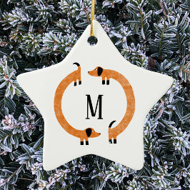 Funny Dachshund Sause Hund Monogram Ceramic Ornam Julgransprydnad Keramik