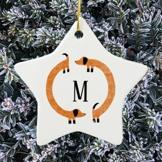 Funny Dachshund Sause Hund Monogram Ceramic Ornam Julgransprydnad Keramik