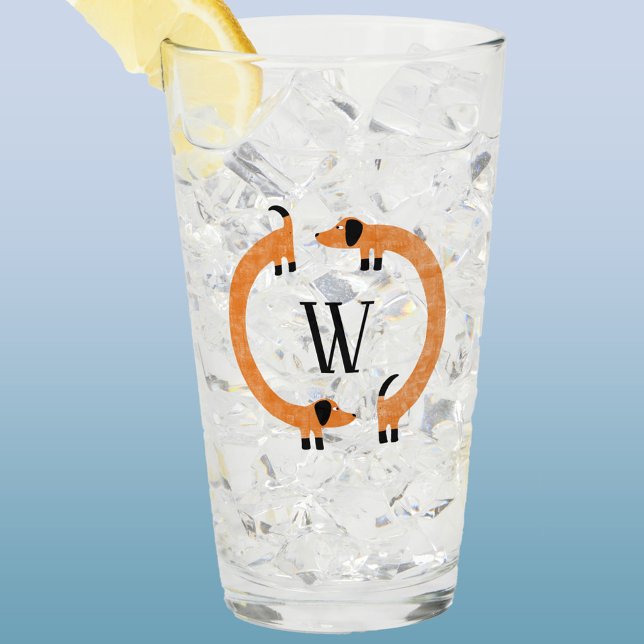 Funny Dachshund Sause Hund Monogram Glaskopp (Fun Dachshund Saugage or Wiener Dog monogram drink or beer glass)