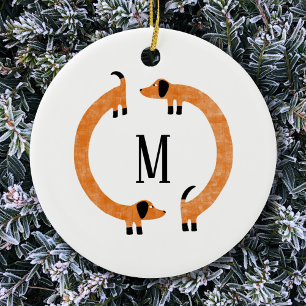 Funny Dachshund Sause Hund Monogram Julgransprydnad Keramik