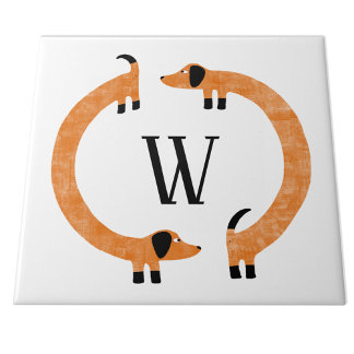 Funny Dachshund Sause Hund Monogram Kakelplatta