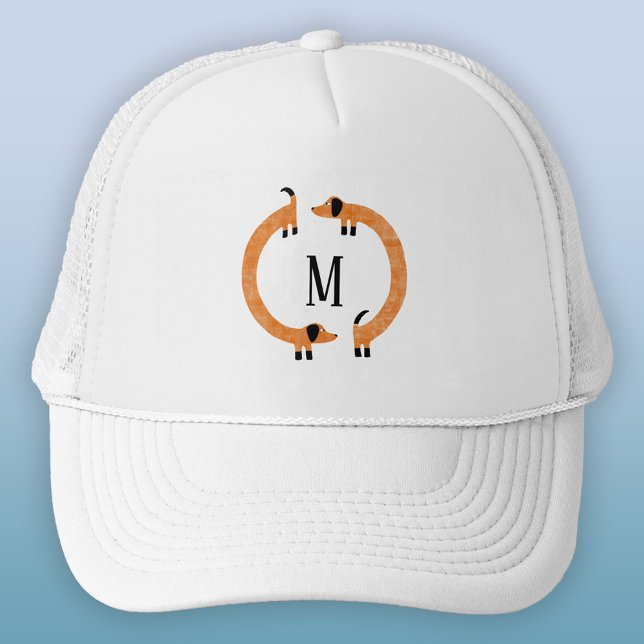 Funny Dachshund Sause Hund Monogram Keps (Dachshund Wiener Sausage Dog fun personalized monogram initial trucker hat)