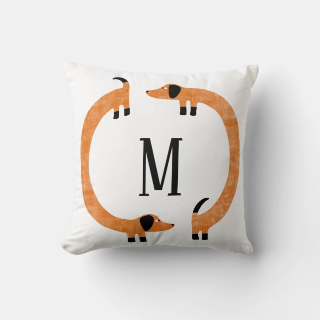 Funny Dachshund Sause Hund Monogram Kudde (Framsida)