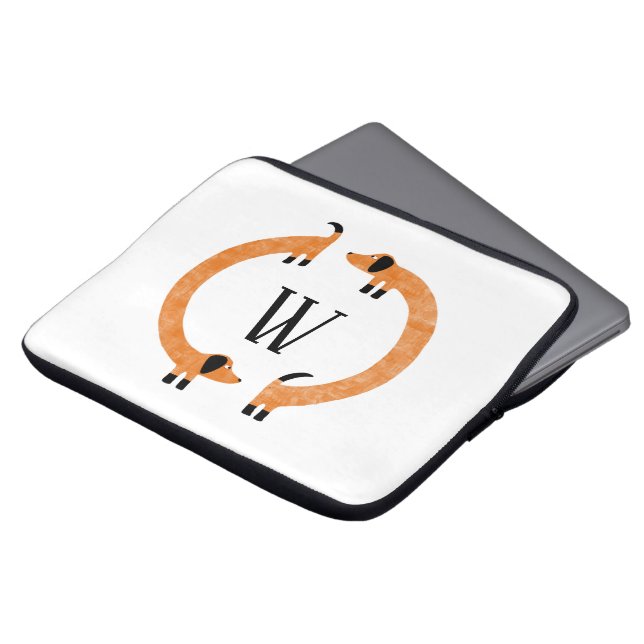 Funny Dachshund Sause Hund Monogram Laptop Fodral (Framsida topp)