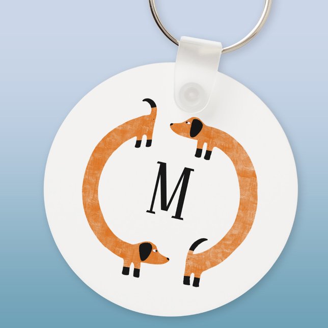 Funny Dachshund Sause Hund Monogram Nyckelring (Monogram personalized initial fun Dachshund Wiener Sausage dog aluminium keyring keychain)