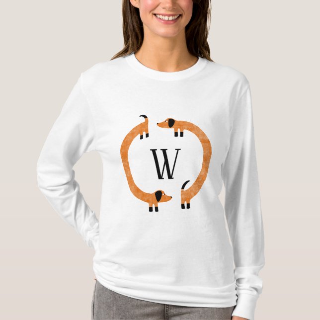 Funny Dachshund Sause Hund Monogram T Shirt (Framsida)