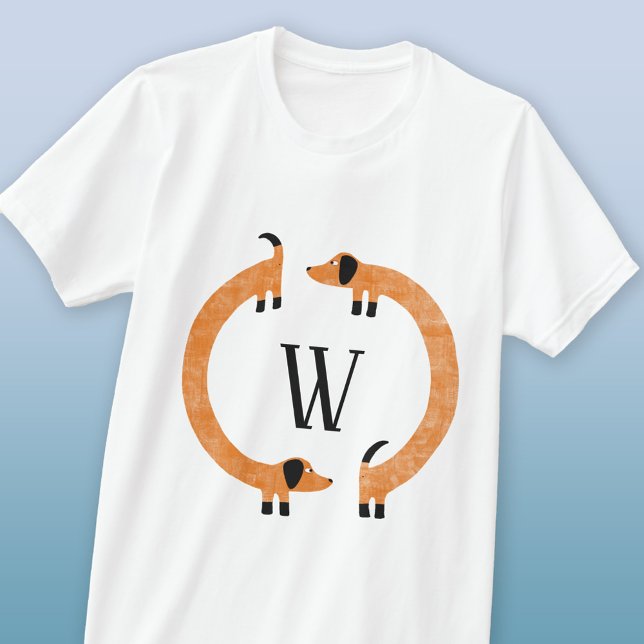 Funny Dachshund Sause Hund Monogram T Shirt (Dachshund Wiener Sausage Dog monogram initial fun t-shirt)