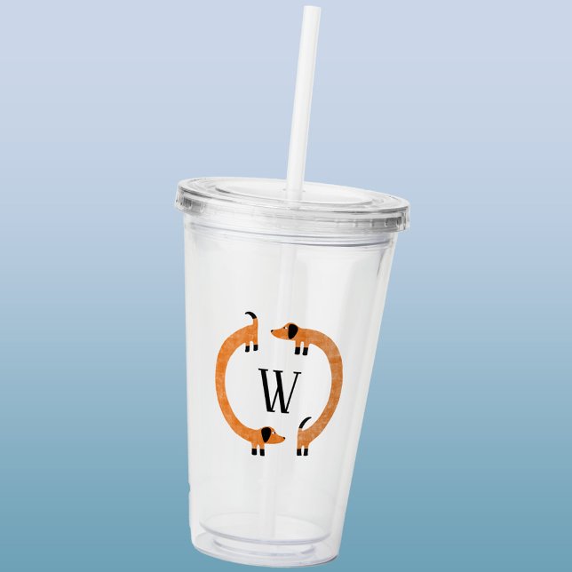 Funny Dachshund Sause Hund Monogram Take Away Mugg (Dachshund Wiener Sausage Dog monogram personalized initial acrylic tumber)