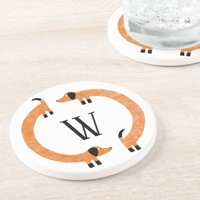 Funny Dachshund Sause Hund Monogram Underlägg (Fun personalized initial monogram dachshund wiener dog coaster)