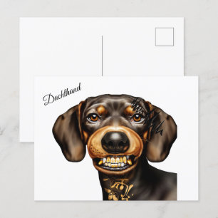 Funny Dachshund Tattoo Vykort