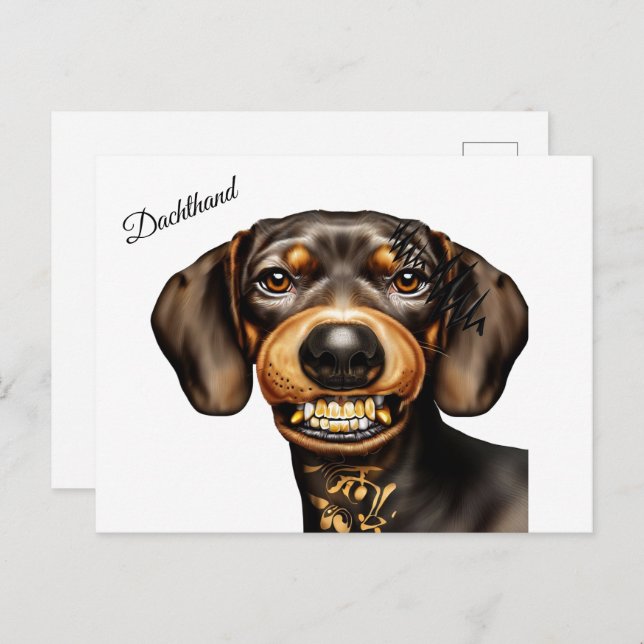 Funny Dachshund Tattoo Vykort (Fram/baksida)