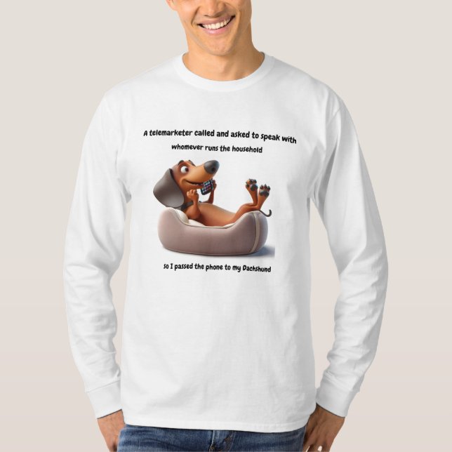 Funny Dachshund Telemarketer T-Shirt (Framsida)