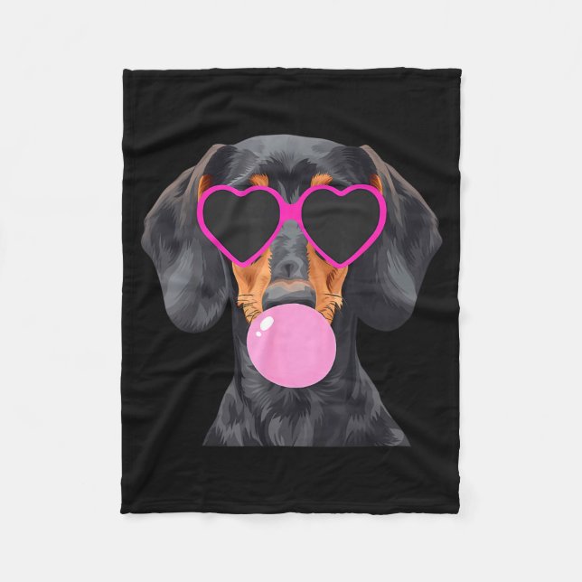 Funny Dachshund Wearing Gles And Blowing Nk Bubble Fleecefilt (Framsidan)