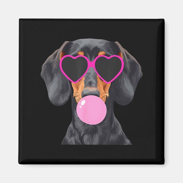 Funny Dachshund Wearing Gles And Blowing Nk Bubble Magnet (Framsidan)