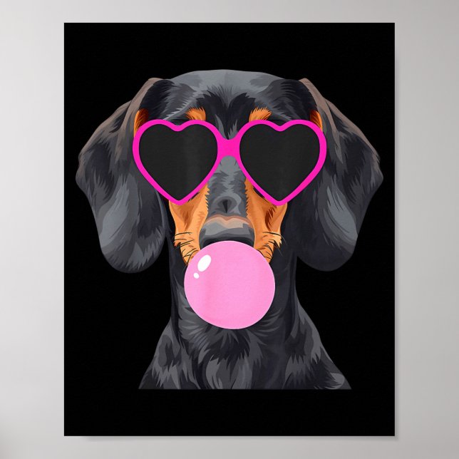 Funny Dachshund Wearing Gles And Blowing Nk Bubble Poster (Framsidan)