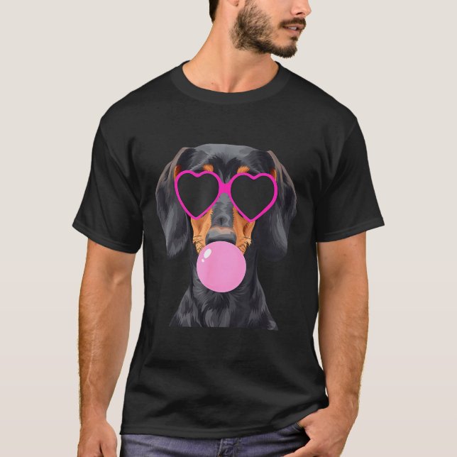 Funny Dachshund Wearing Gles And Blowing Nk Bubble T Shirt (Framsida)