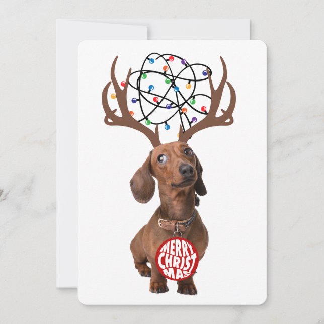 Funny Dachshund Wiener Hund Antlers God jul Julkort (Framsida)