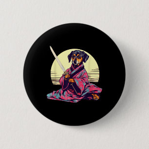 Funny Dachshund Wiener Hund japansk Tattoo Ukiyoe Knapp