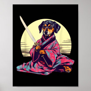 Funny Dachshund Wiener Hund japansk Tattoo Ukiyoe Poster