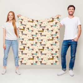 Funny Dachshunds in Hats and Sweaters Fleecefilt