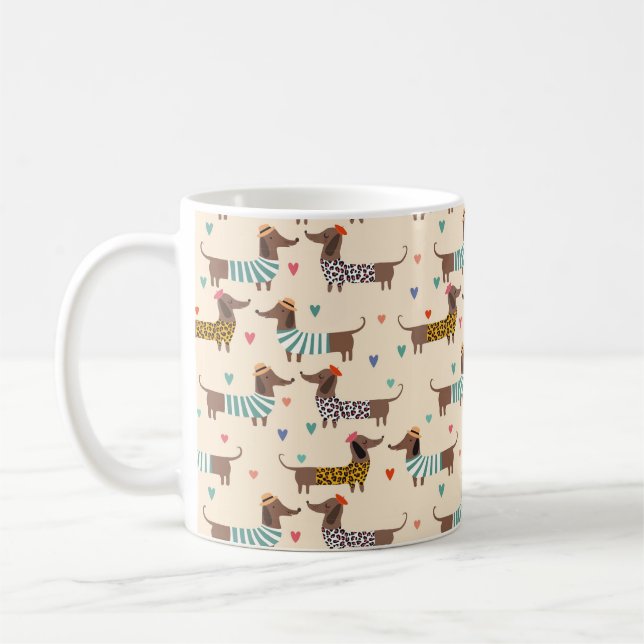Funny Dachshunds in Hats and Sweaters Kaffemugg (Vänster)