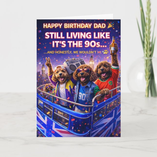 Funny Dad Birthday Card Dog 90s Cockapoo Kort (Framsida)