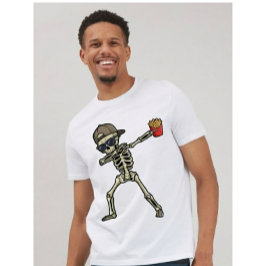 Funny Dad Shirt Skeleton Eating Fries T Shirt