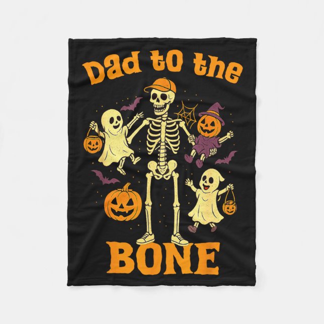 Funny Dad To The Bone Skeleton With Kids Halloween Fleecefilt (Framsidan)