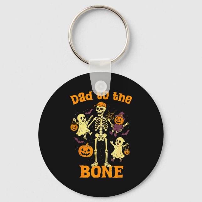 Funny Dad To The Bone Skeleton With Kids Halloween Nyckelring (Framsida)