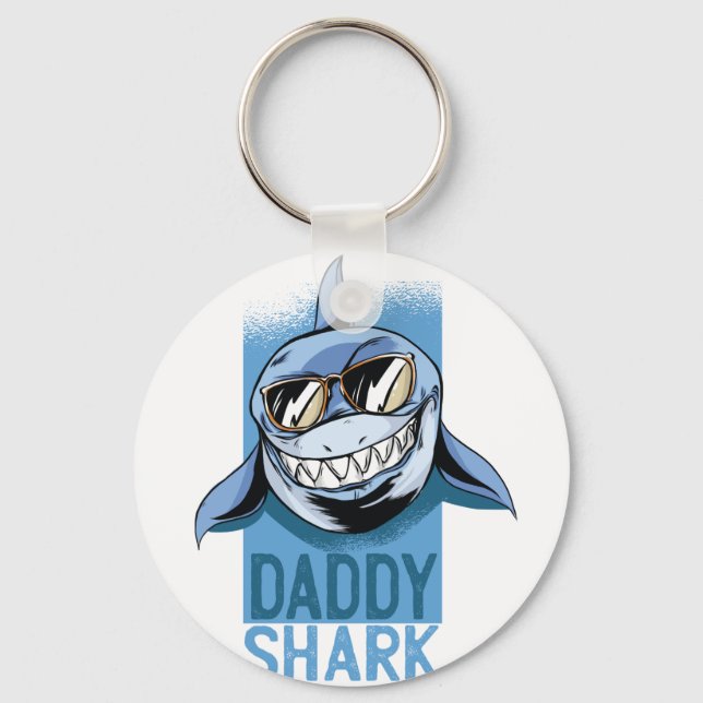 Funny DADDY SHARK Fars dag Birthday Gift Anpassnin Nyckelring (Framsida)