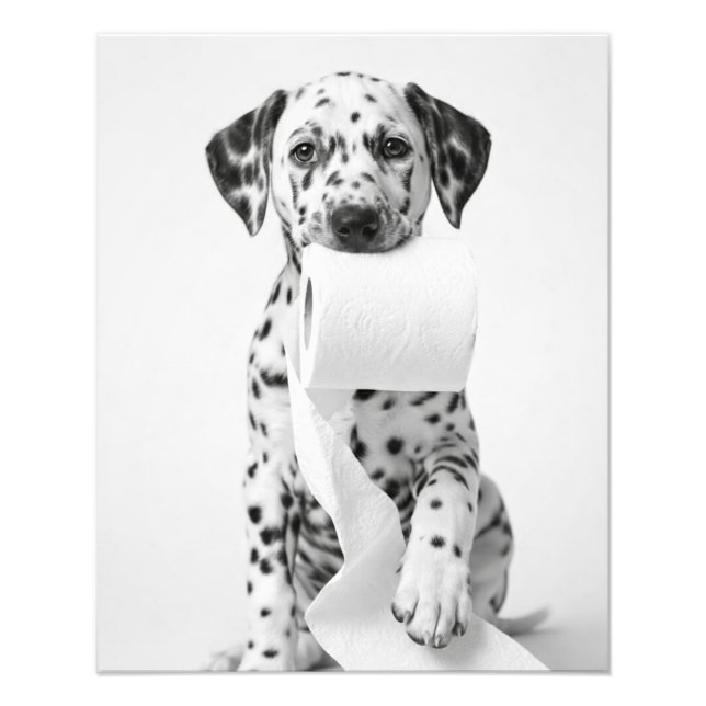Funny Dalmatian Puppy Holding Toilet Paper Minimal Fototryck (Framsidan)