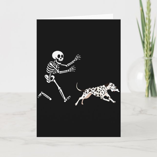 Funny Dalmatian Running Skeleton Halloween  Kort (Framsida)
