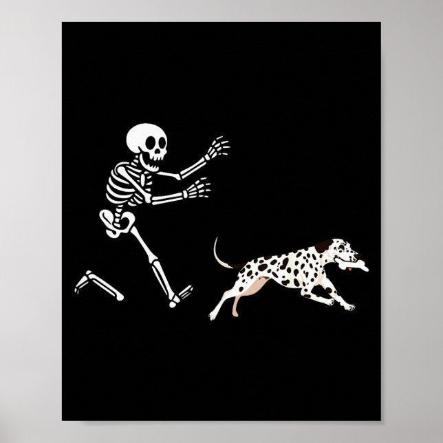 Funny Dalmatian Running Skeleton Halloween  Poster (Framsidan)