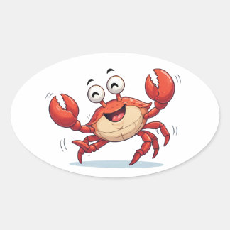 Funny Dancing Crab Cartoon Art Sticker Ovalt Klistermärke