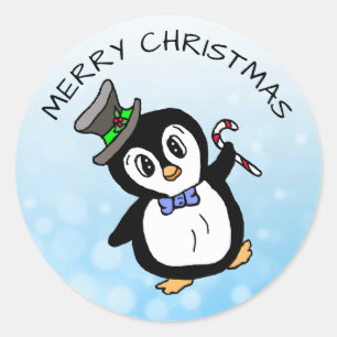 Funny Dancing Penguin med Candy cane jul Runt Klistermärke