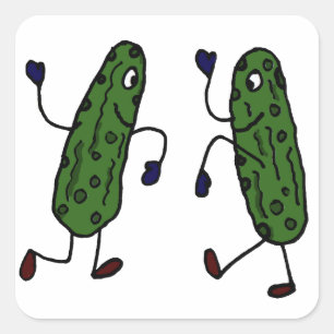 Funny Dancing Pickles Art Fyrkantigt Klistermärke