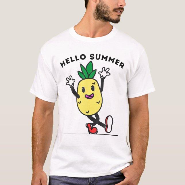 Funny Dancing Pineapple Hej Summer Vacation Gräs T Shirt (Framsida)
