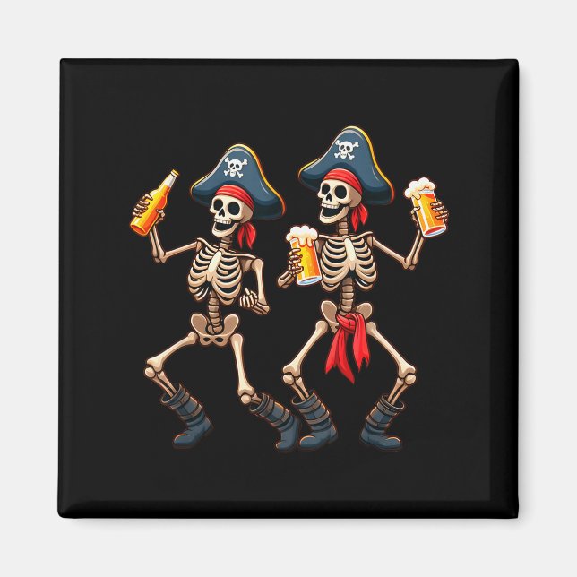 Funny Dancing Rate Skeletons Beer Drinking Hallowe Magnet (Framsidan)