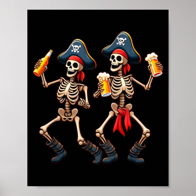 Funny Dancing Rate Skeletons Beer Drinking Hallowe Poster (Framsidan)