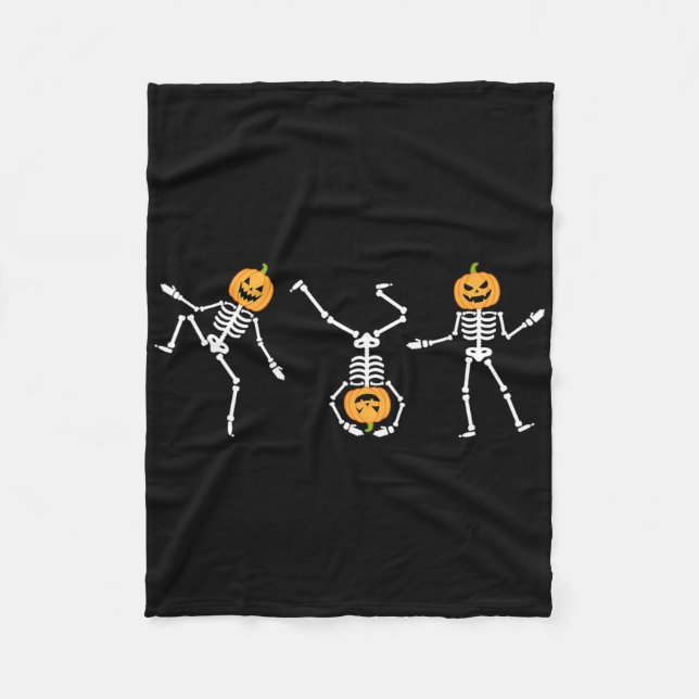 Funny Dancing Skeleton Halloween Pumpkin Skeletons Fleecefilt (Framsidan)