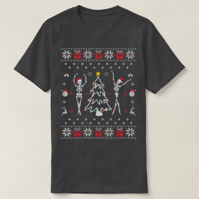 Funny Dancing Skeleton jul Ljus Ugly Chris T Shirt (Design framsida)