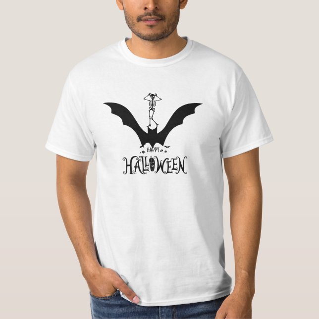 Funny Dancing Skeleton på Fladdermus Halloween T Shirt (Framsida)