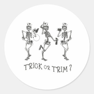 Funny Dancing Skeleton Trick eller Trim Hairstylis Runt Klistermärke
