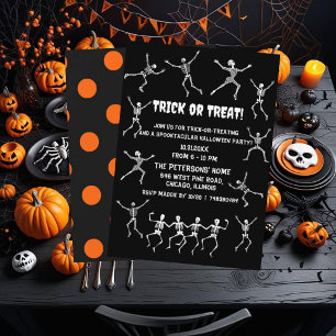 Funny Dancing Skeletons Halloween Bus eller godis Inbjudningar