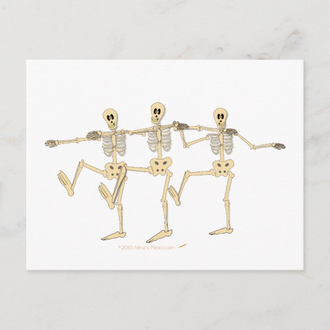 Funny Dancing Skeletons Halloween Tecknad Vykort (Framsida)