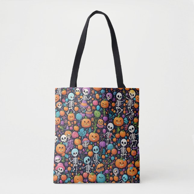 Funny Dancing Skeletons Halloween Tote Tygkasse (Framsida)